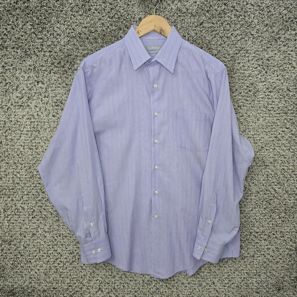 Van Heusen Dress Shirt Mens 16.5 32/33 Purple Striped Button Up‎ Fitted Career